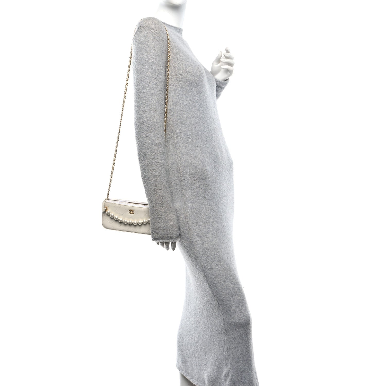 Chanel Goatskin Stitched Small Chic Pearls Clutch With Chain  White 2 of 13