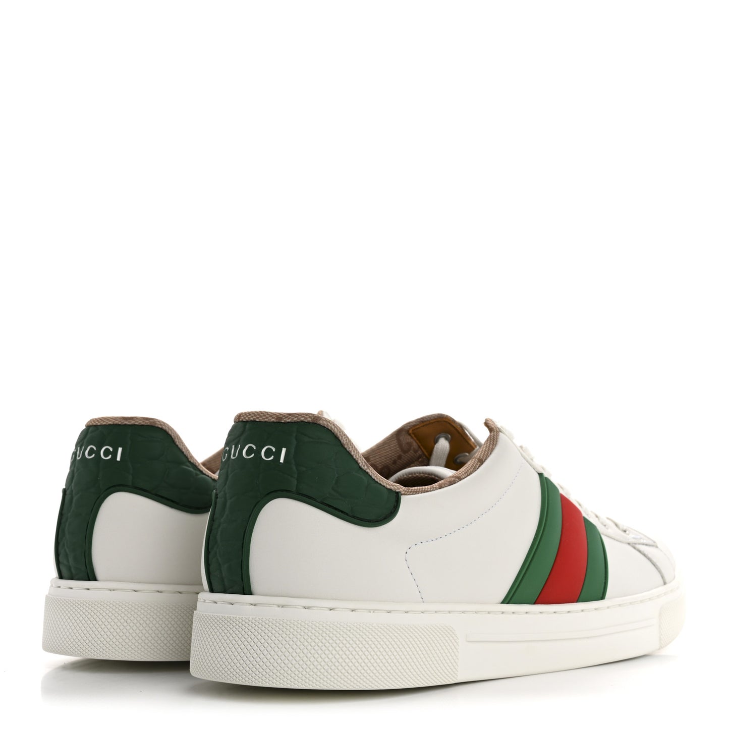 Calfskin Crocodile Embossed Rubber Web Mens Ace Sneakers 9 White Green