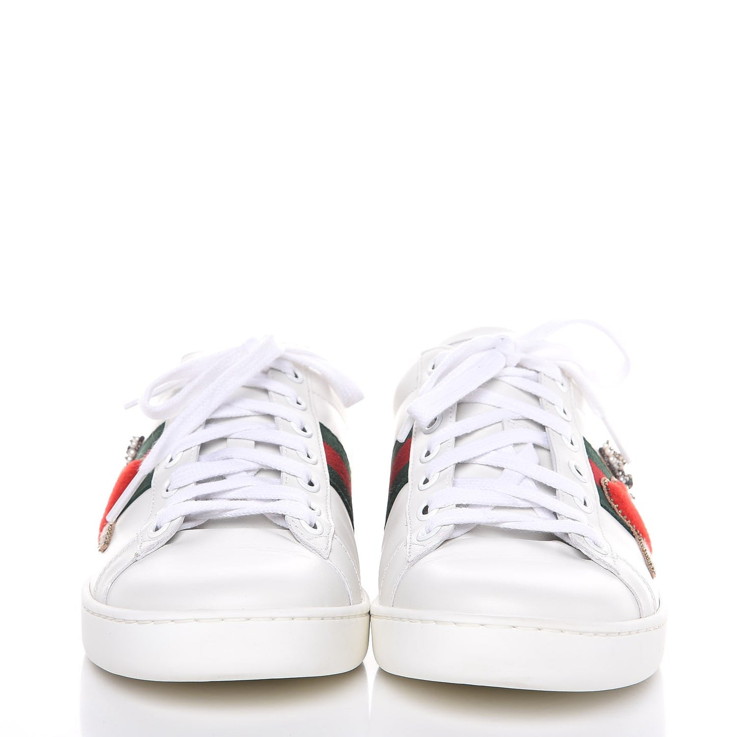 Calfskin Ayers Web Pierced Heart Embroidered New Ace Sneakers 38.5 White