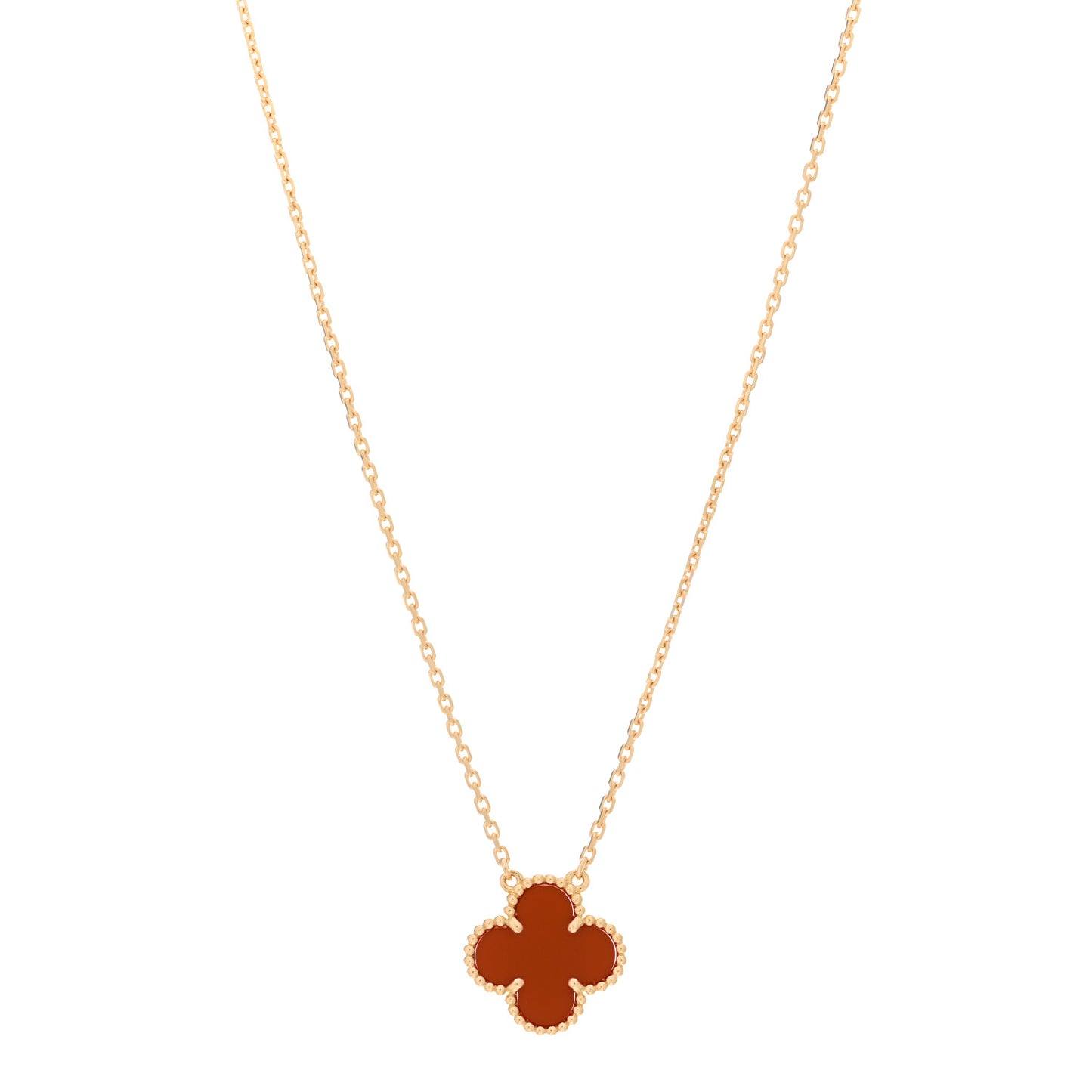 18K Yellow Gold Carnelian Vintage Alhambra Pendant Necklace