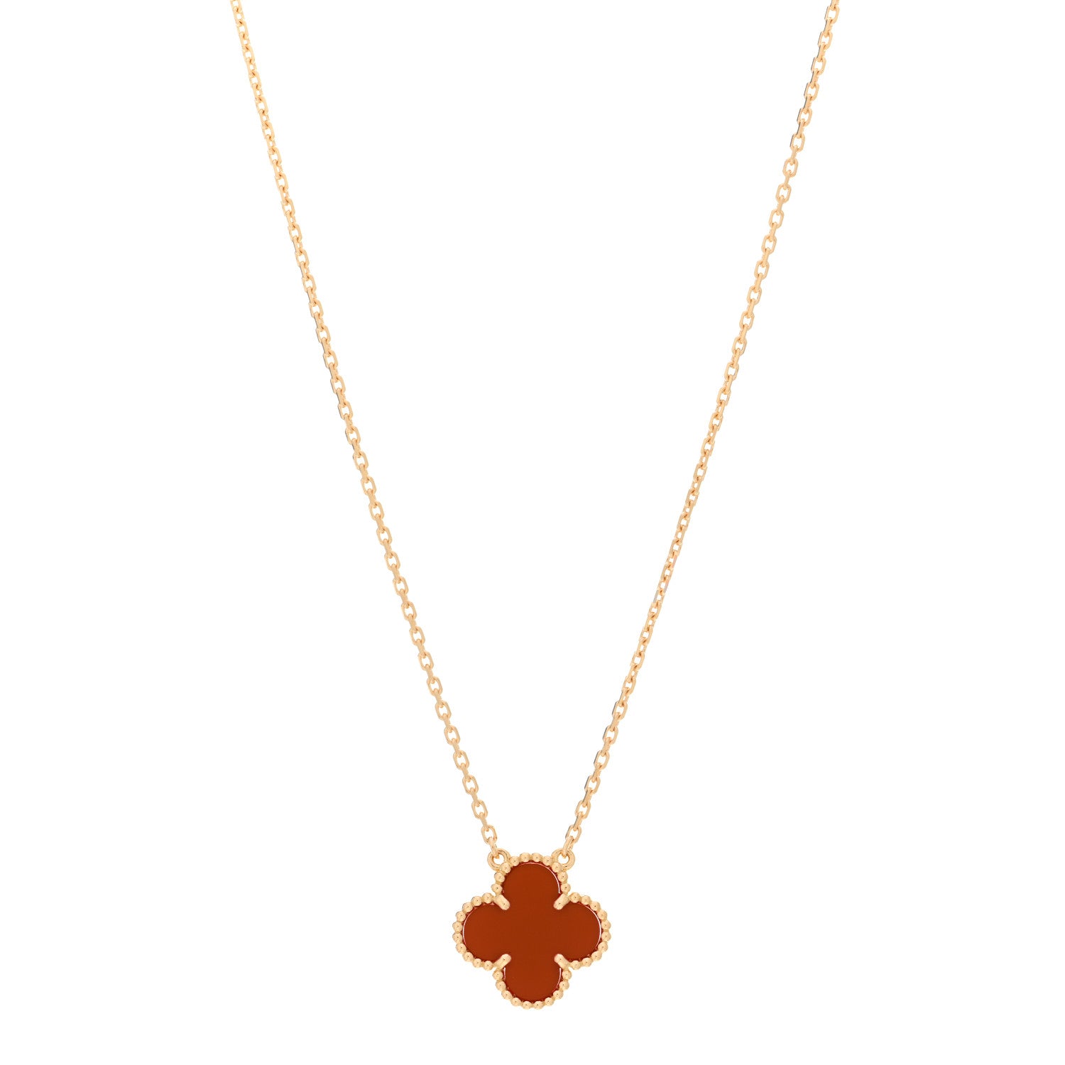 Van Cleef & Arpels 18K Yellow Gold Carnelian Vintage Alhambra Pendant Necklace 1 of 5