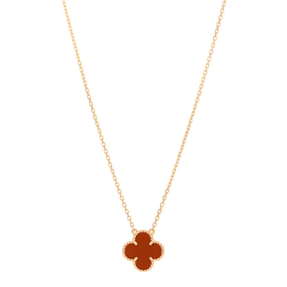 Van Cleef & Arpels 18K Yellow Gold Carnelian Vintage Alhambra Pendant Necklace 1 of 5