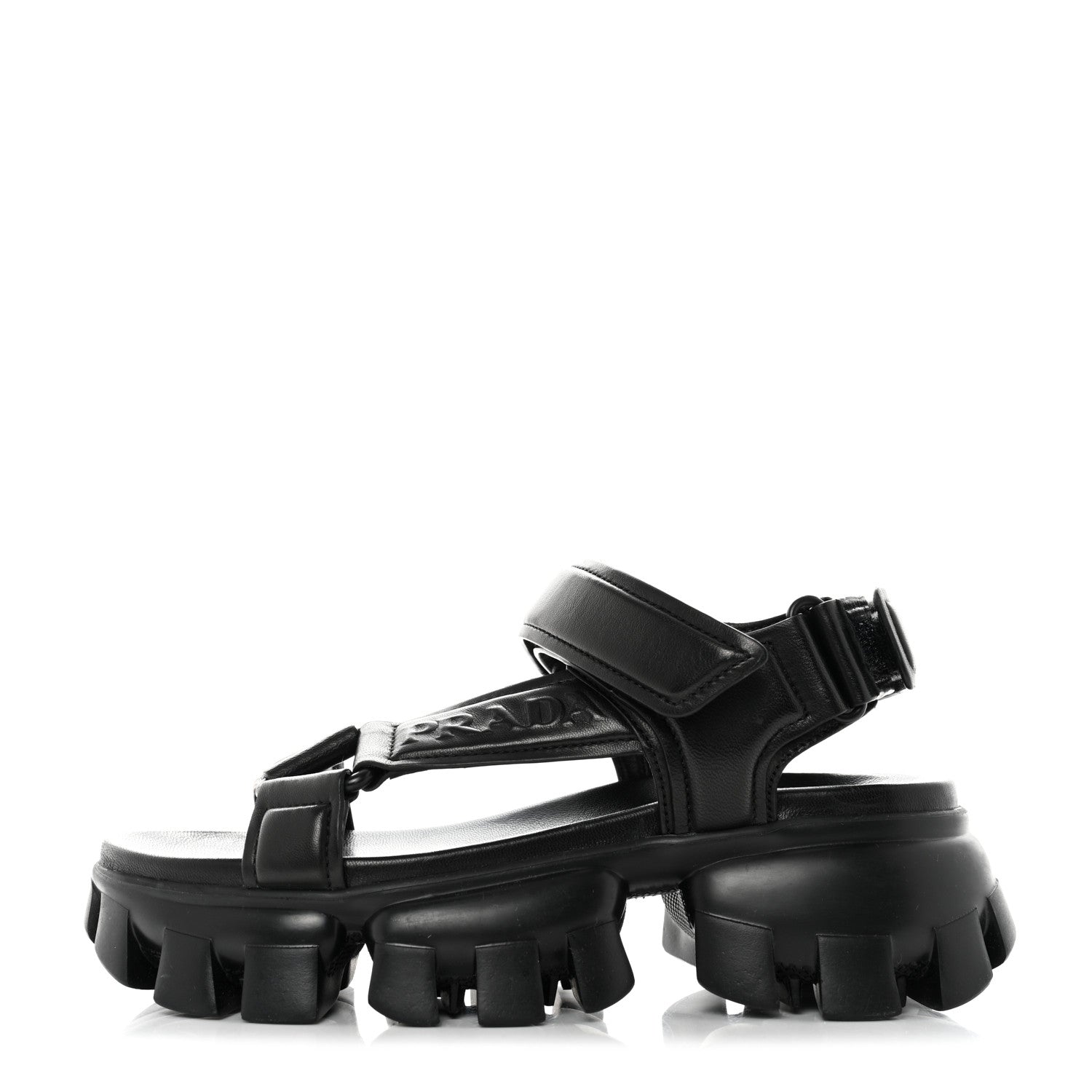 Prada Nappa Logo Embossed Thunder Sole 50mm Sport Sandals 36 Black 1 of 9