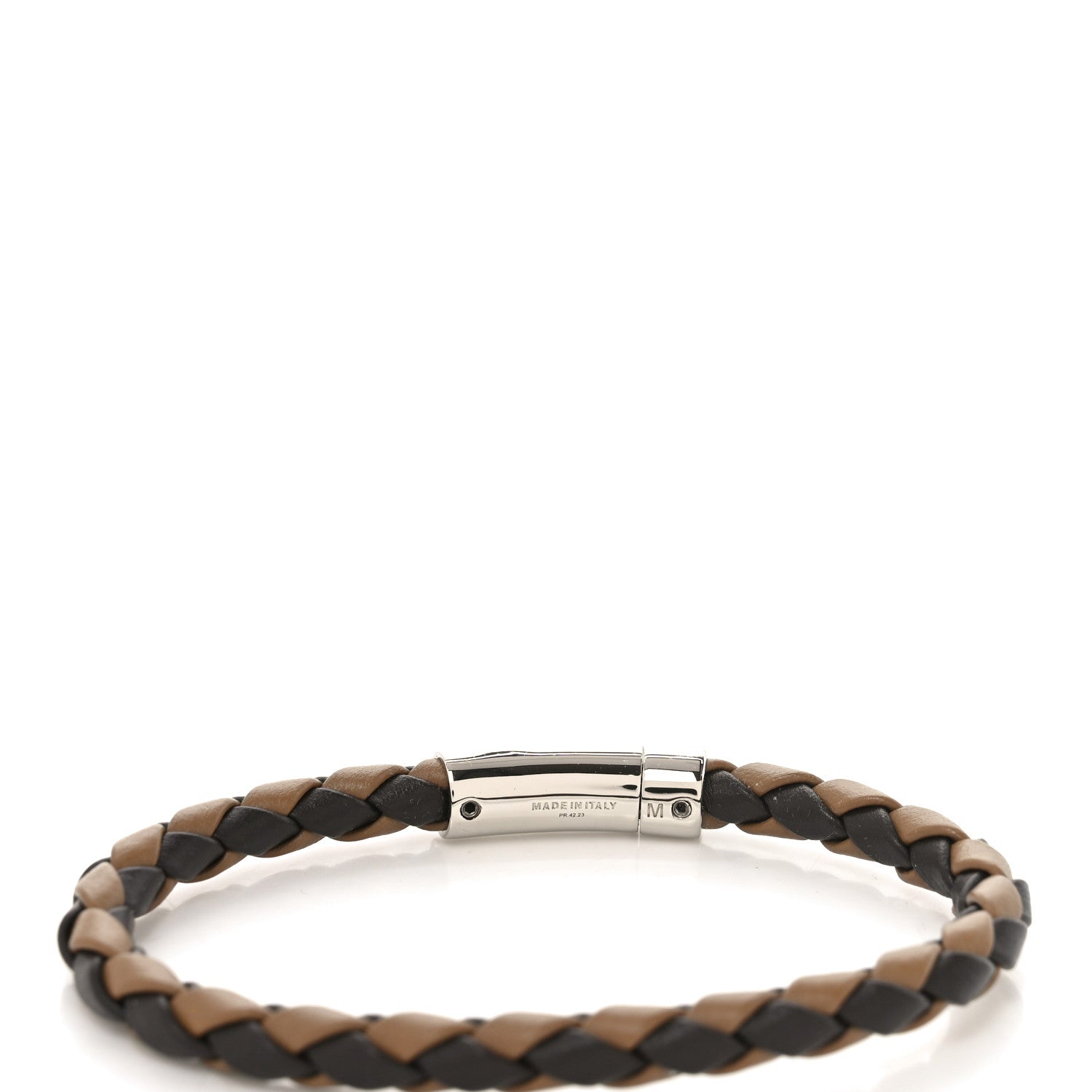 Fendi Calfskin Braided F Bracelet M Beige Brown 4 of 4