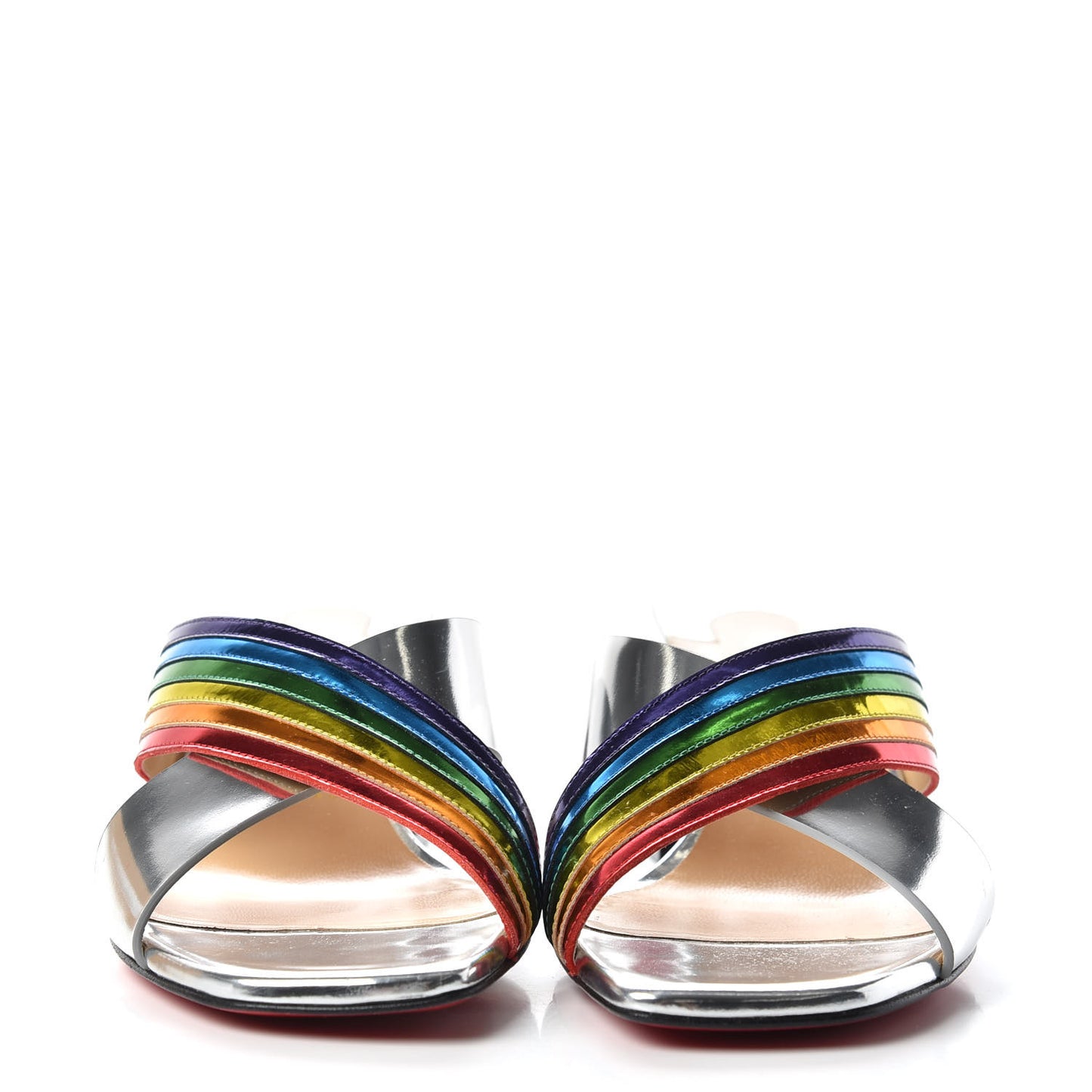 Metallic Calfskin Rainbow Arkenmule 55 Slide Sandals 37.5 Silver Multicolor