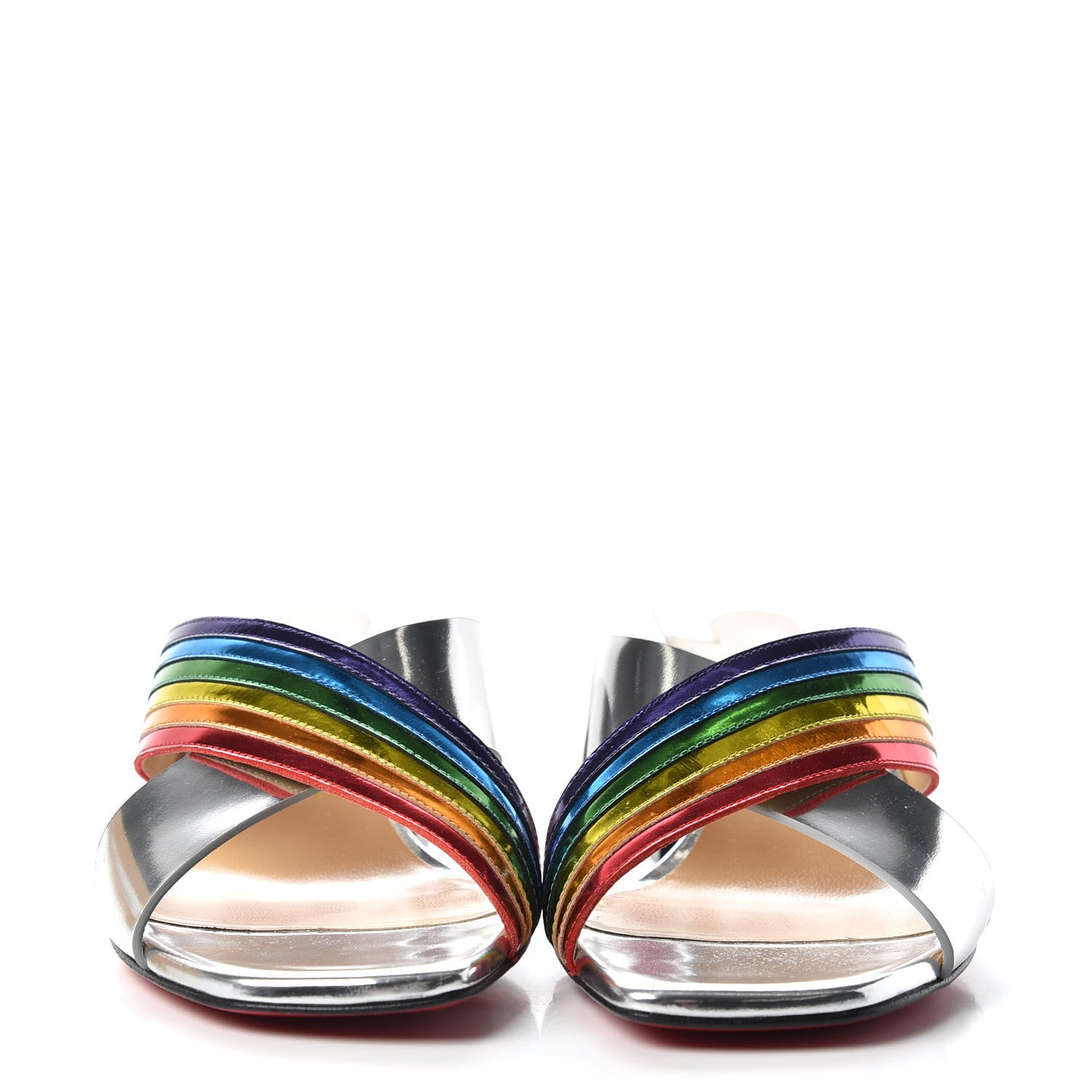 Christian Louboutin Metallic Calfskin Rainbow Arkenmule 55 Slide Sandals 37.5 Silver Multicolor 2 of 10