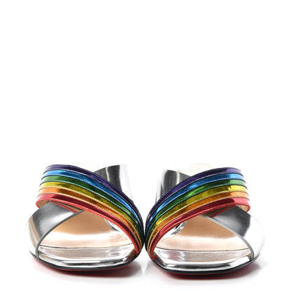 Christian Louboutin Metallic Calfskin Rainbow Arkenmule 55 Slide Sandals 37.5 Silver Multicolor 2 of 10