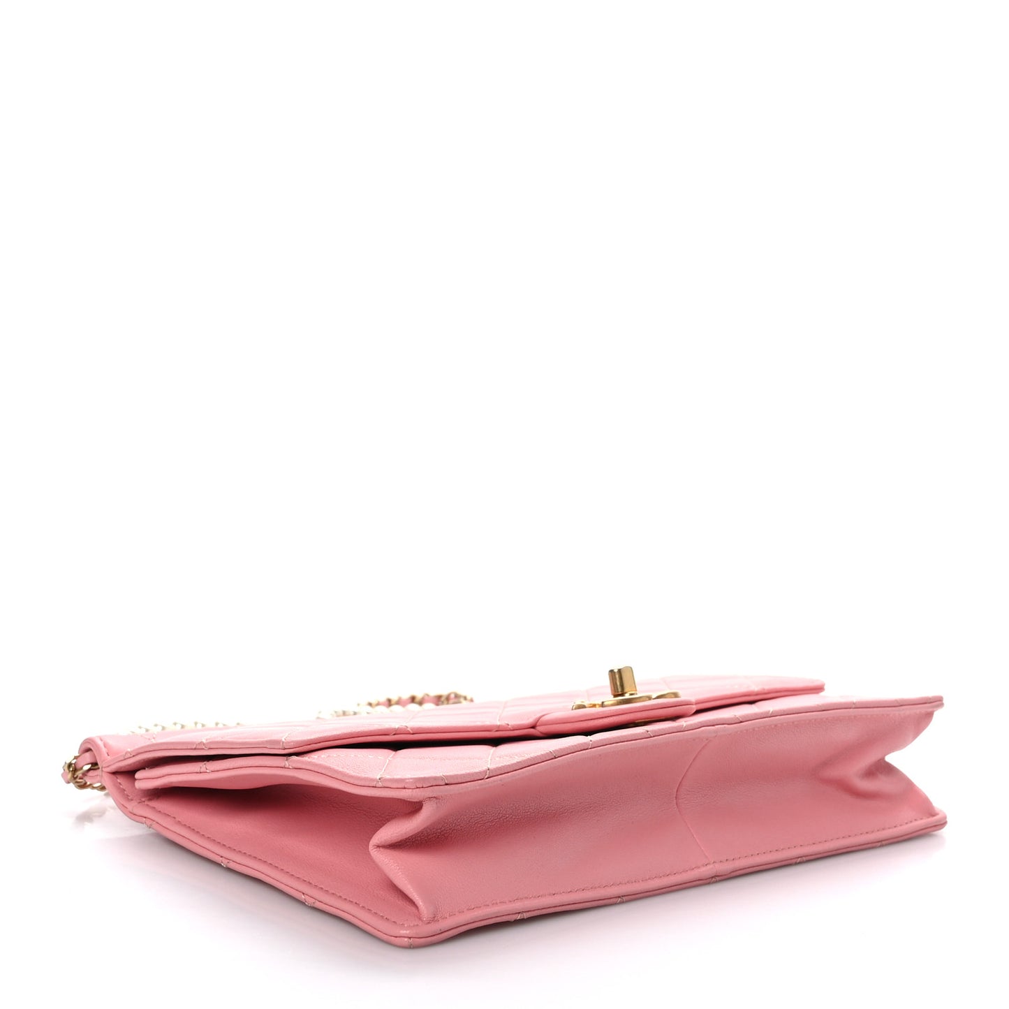 Lambskin Quilted Large Pearl Chain Flap Bag Pink