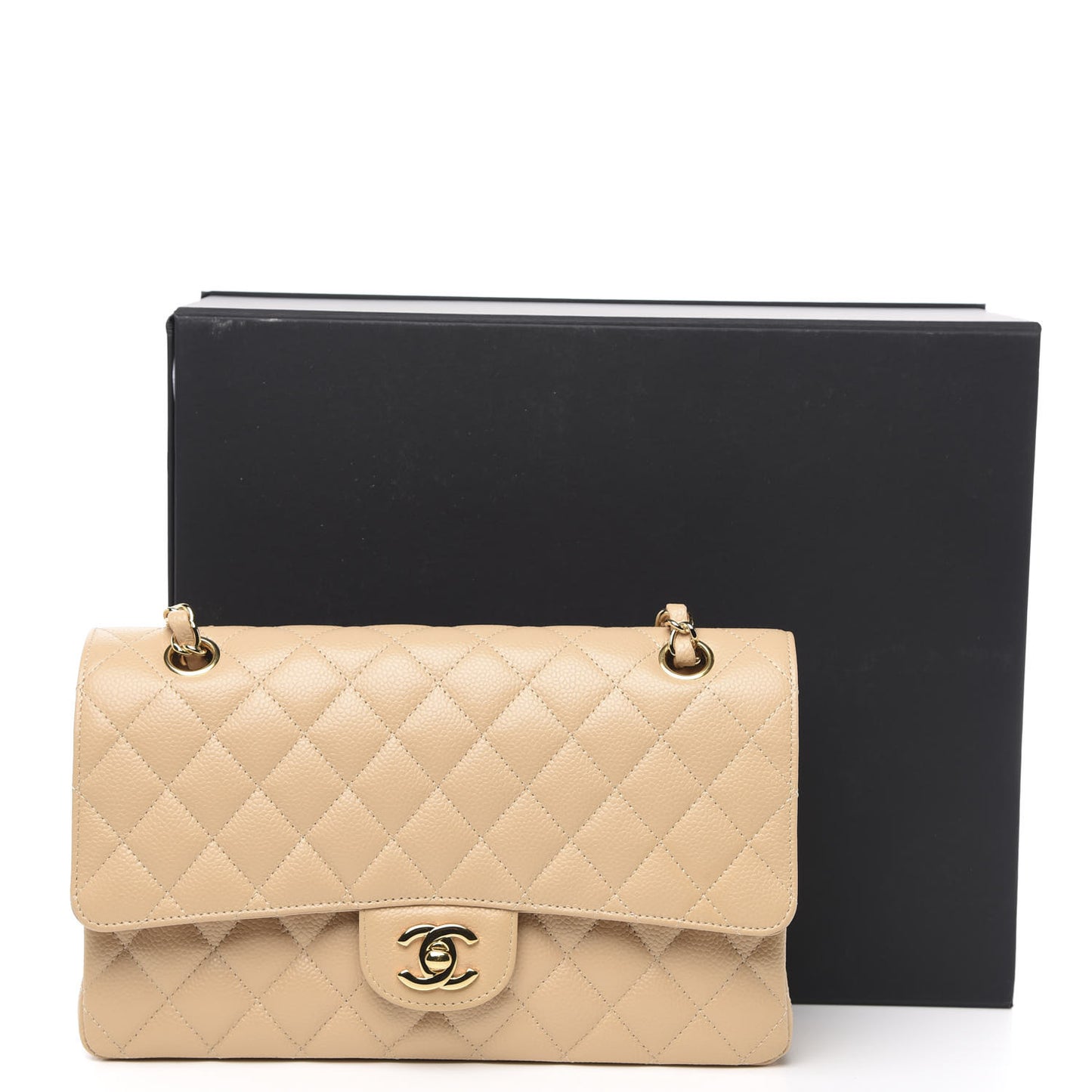 Caviar Quilted Medium Double Flap Beige Clair