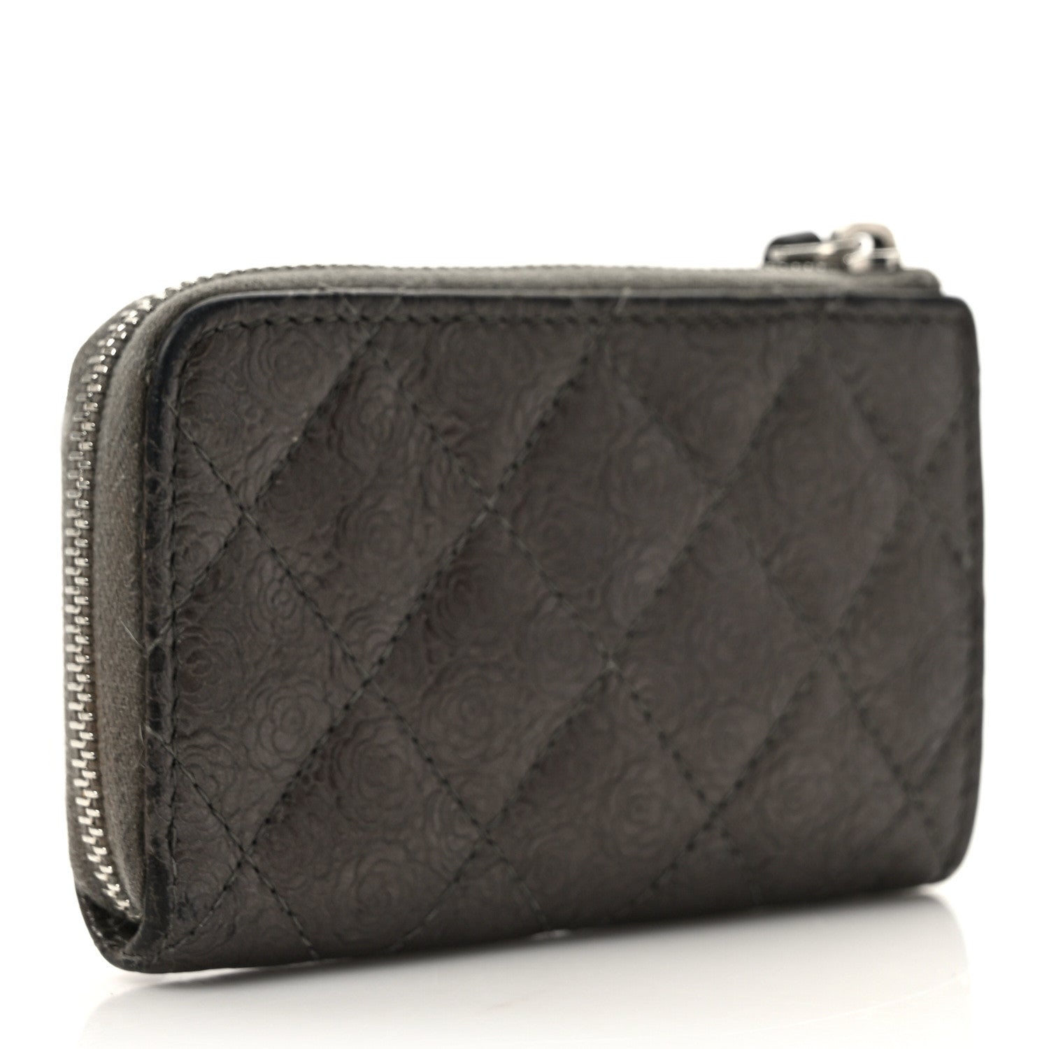 Chanel Lambskin Camellia Embossed Key Holder Case Grey 4 of 12