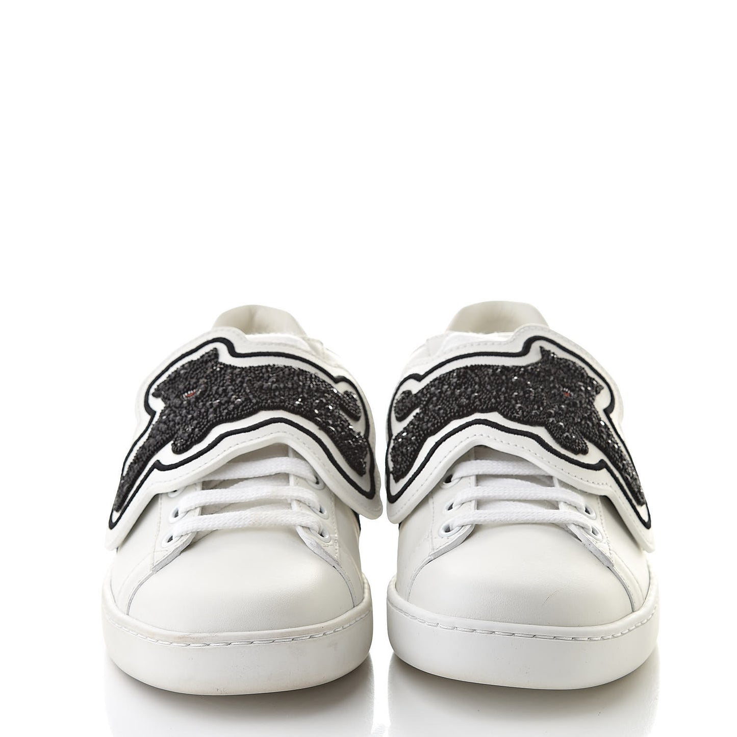 Calfskin Ayers Web Panther Embroidered Womens Ace Sneakers 36 White