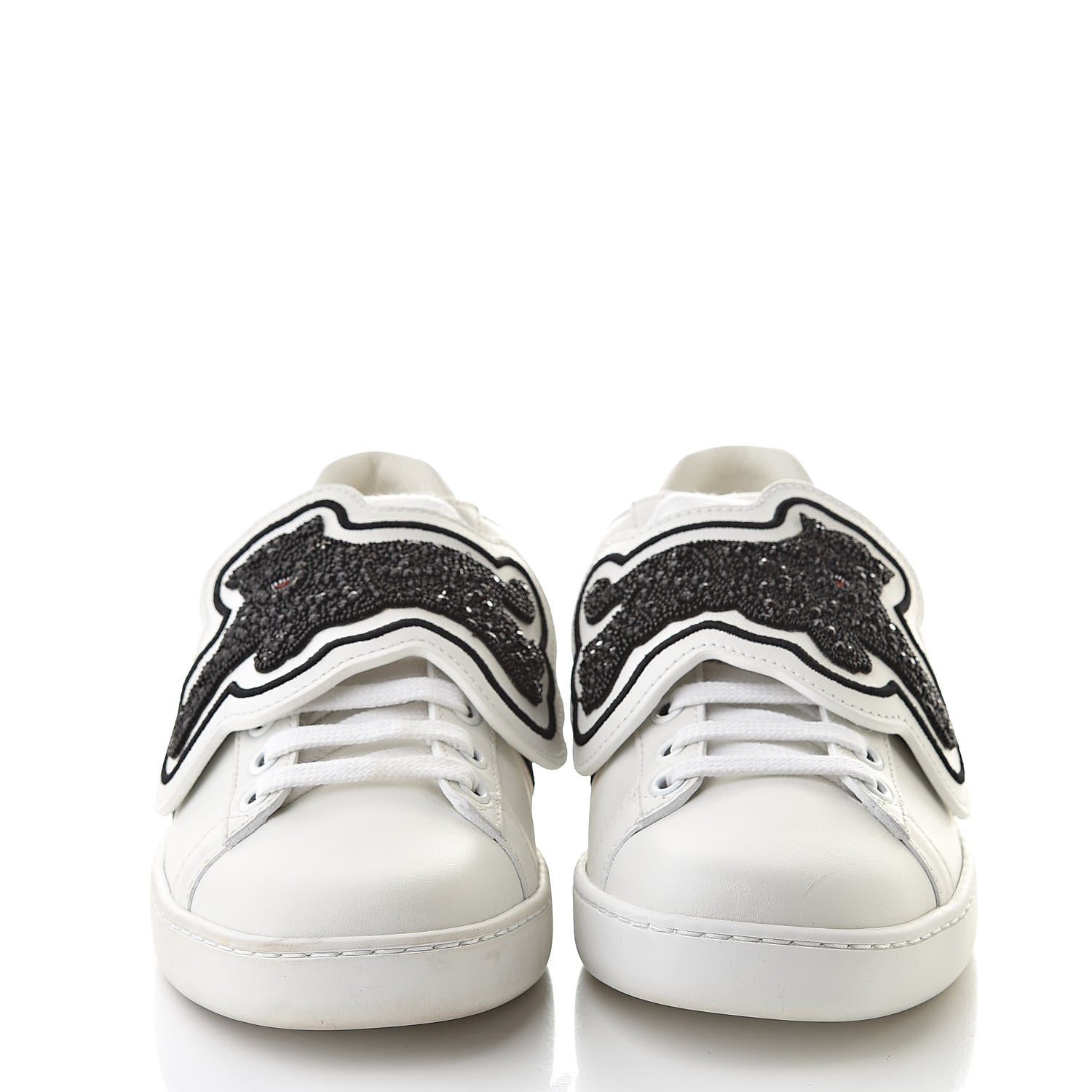 Gucci Calfskin Ayers Web Panther Embroidered Womens Ace Sneakers 36 White 2 of 10