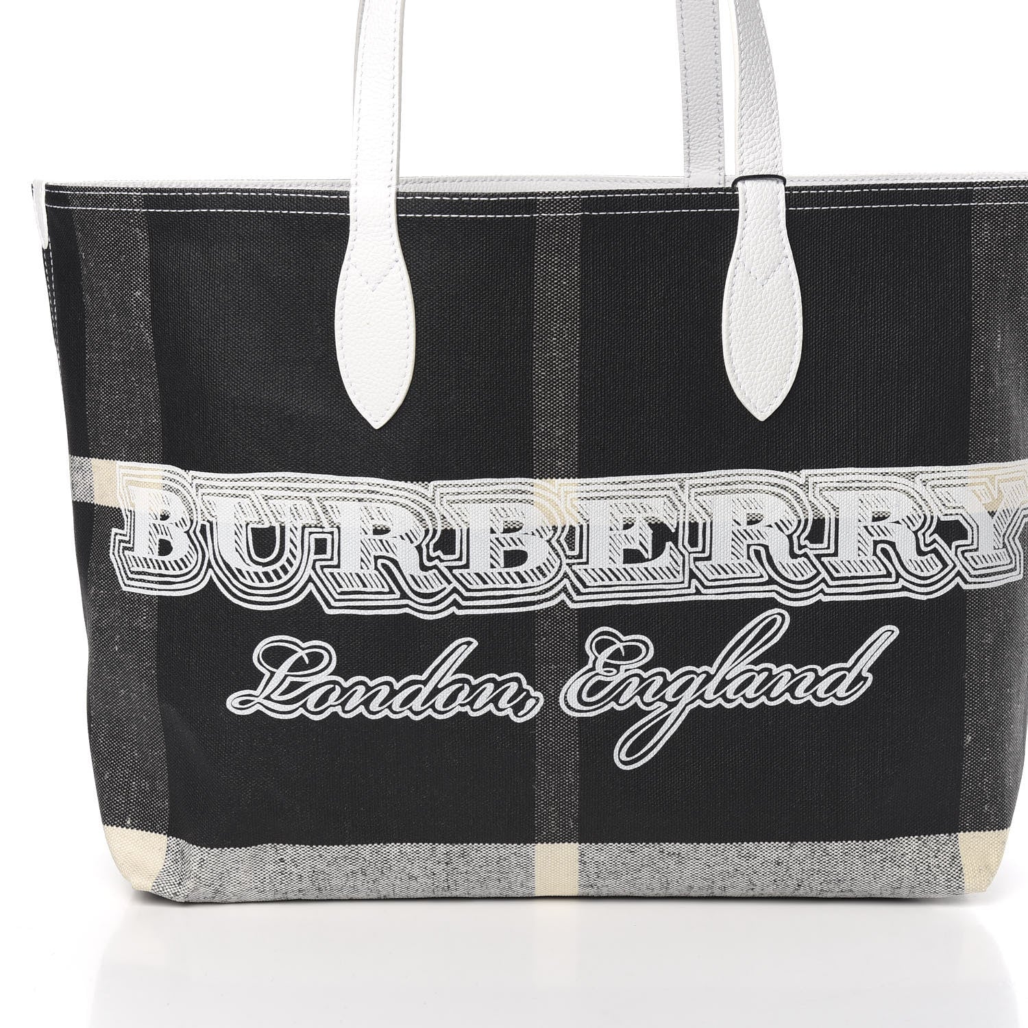 Burberry Coated Canvas Mega Check Medium Doodle Tote Black White 12 of 14