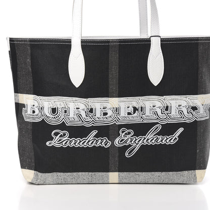 Burberry Coated Canvas Mega Check Medium Doodle Tote Black White 12 of 14