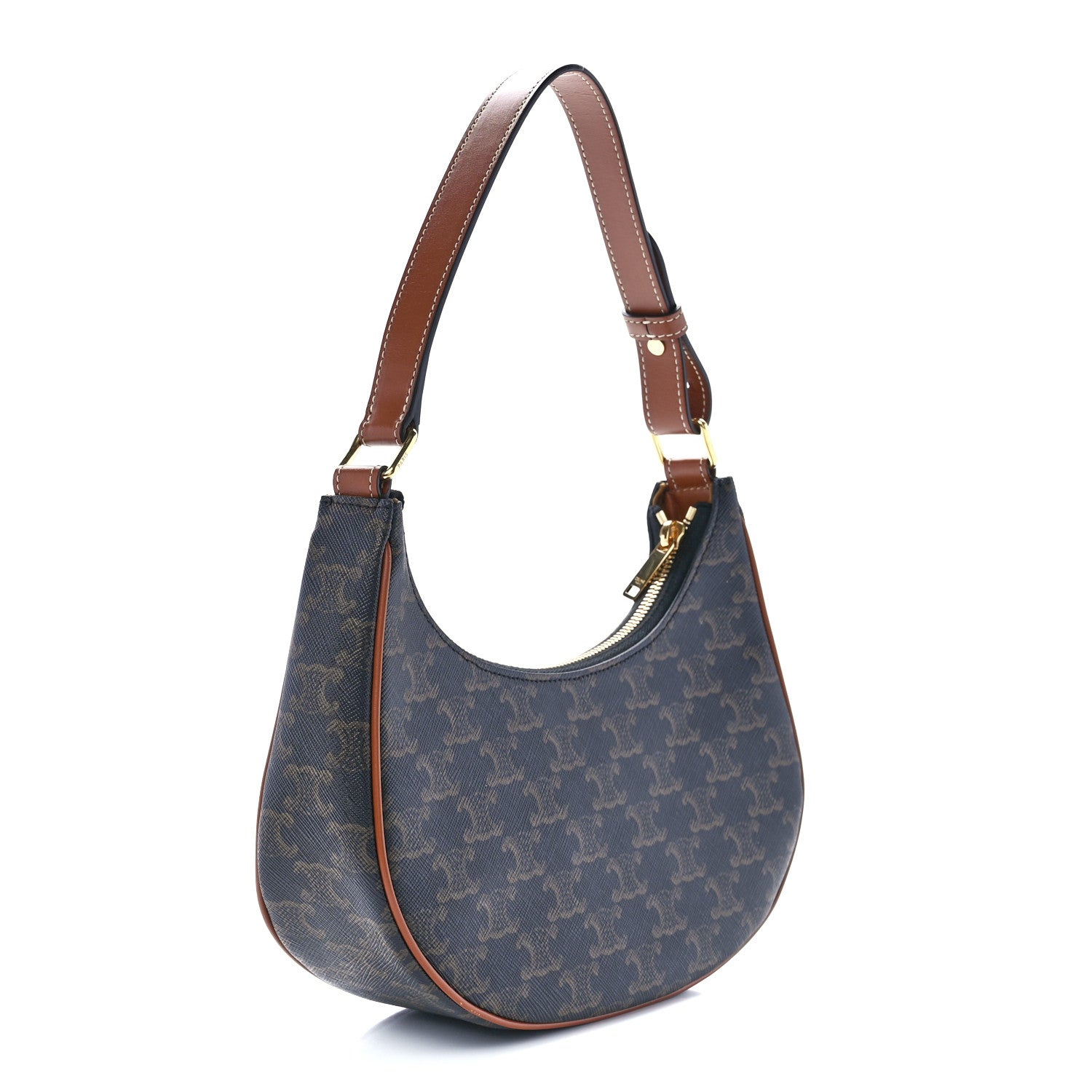 Celine Triomphe Canvas Calfskin Ava Shoulder Bag Tan 3 of 12