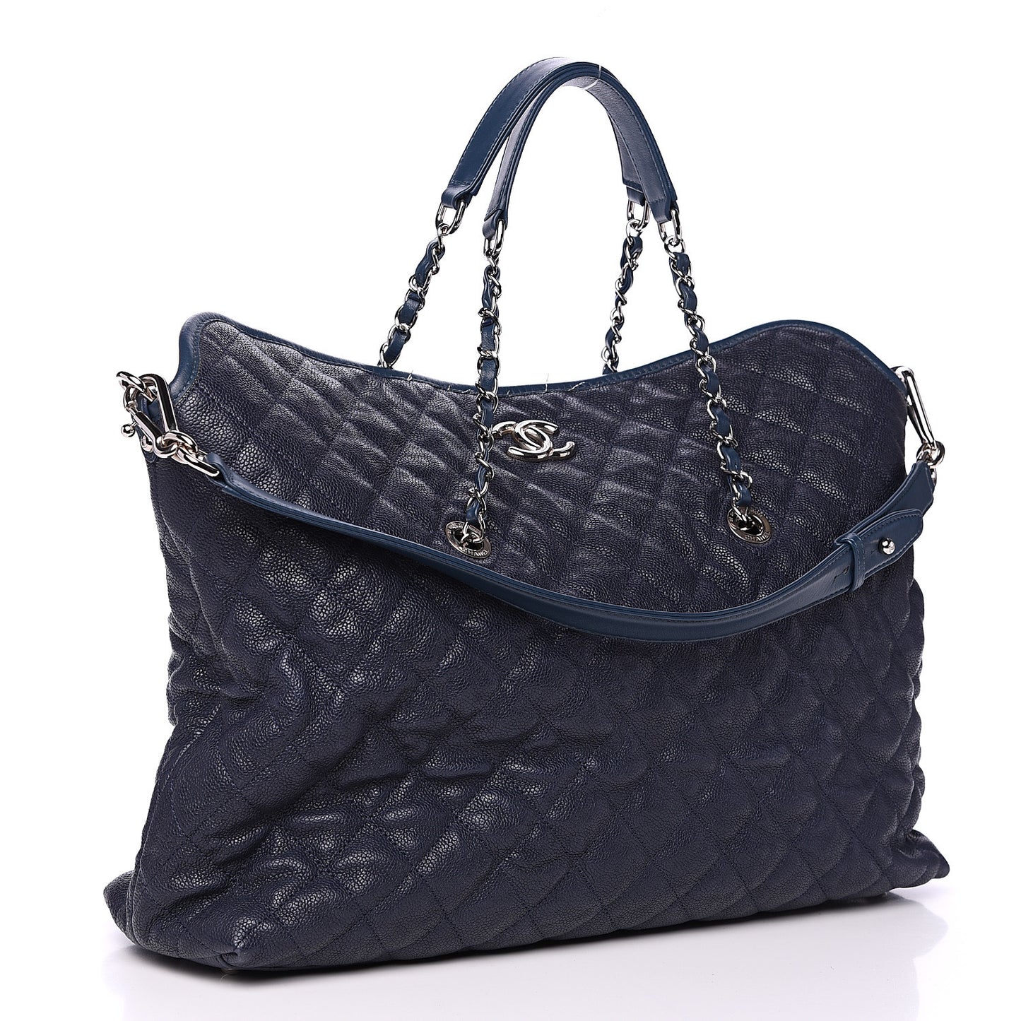 Caviar Quilted French Riviera Shoulder Bag Dark Navy Blue