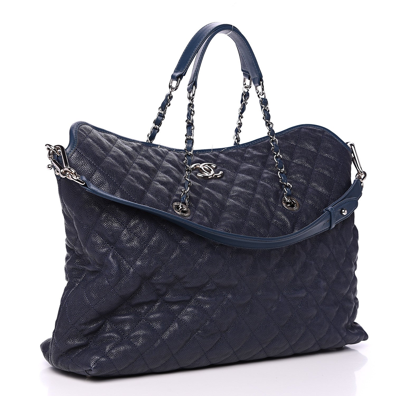 Chanel Caviar Quilted French Riviera Shoulder Bag Dark Navy Blue 2 of 13