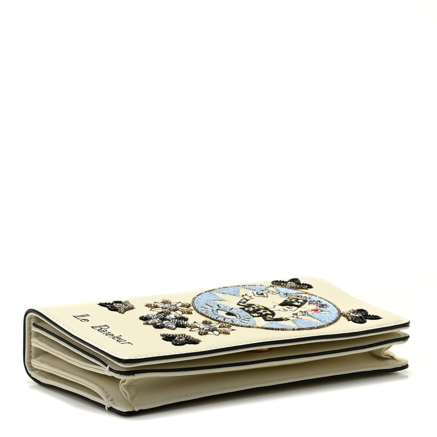 Lambskin Embroidered Le Bateleu Tarot Pouch Clutch Latte