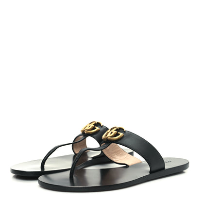 Gucci Calfskin GG Marmont Thong Sandals 37 Black 4 of 8