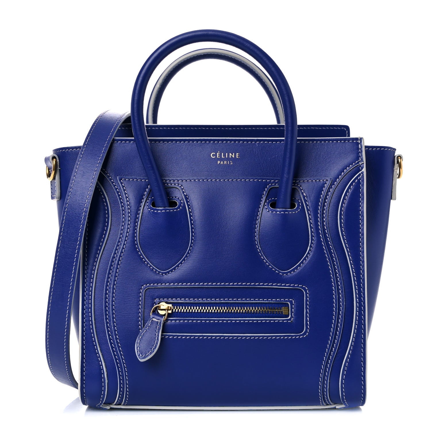 Celine Satin Calfskin Nano Debossed Luggage Inky Blue 1 of 11