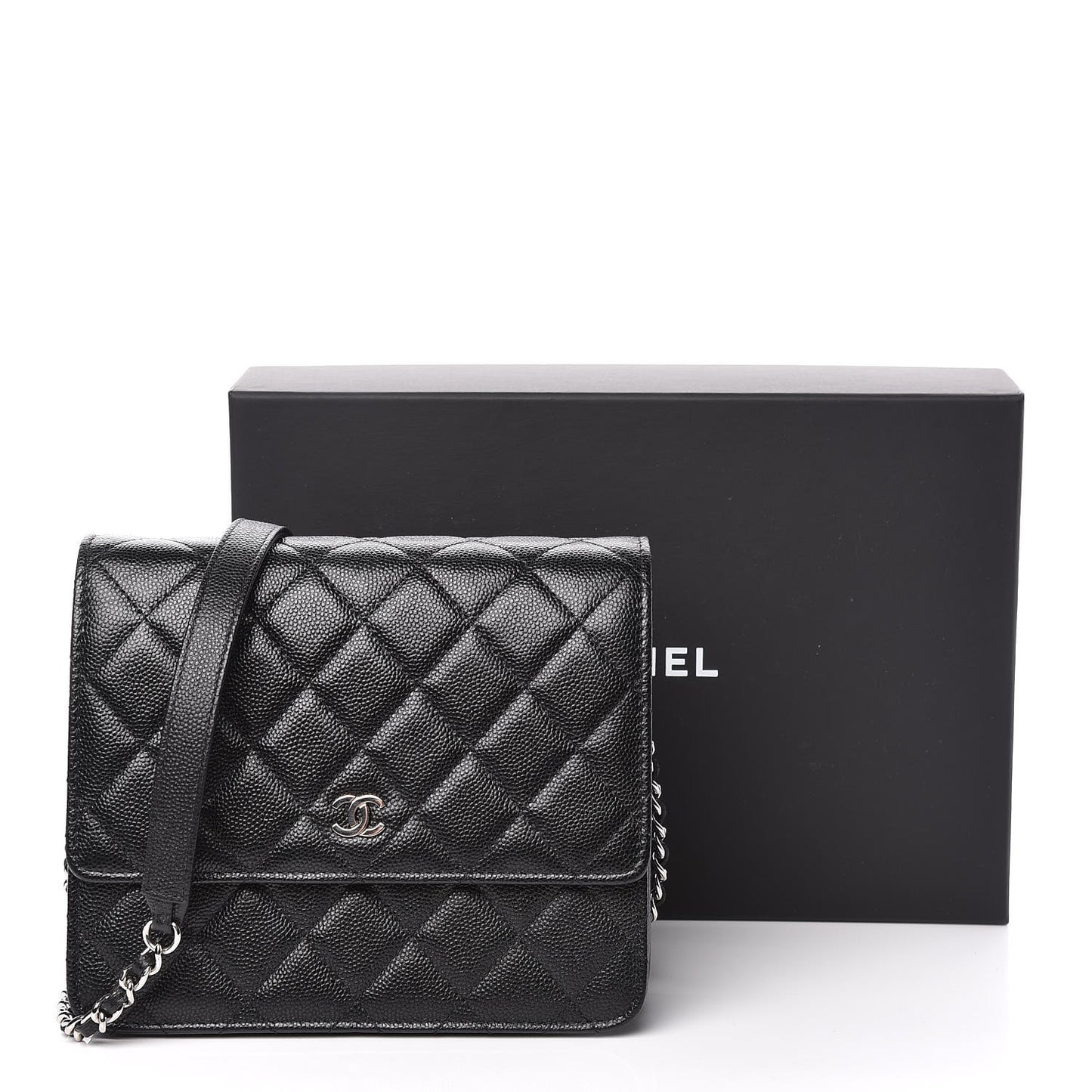 Caviar Quilted Square Wallet On Chain WOC Black