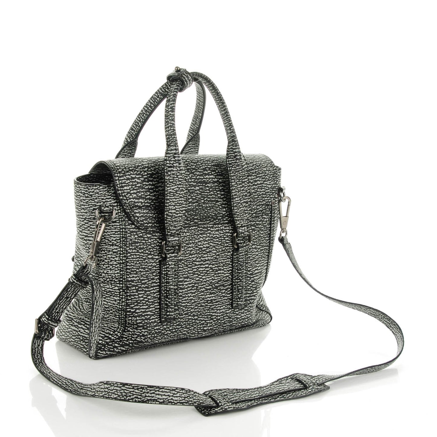 3.1 Textured Calfskin Medium Pashli Satchel Black Cream