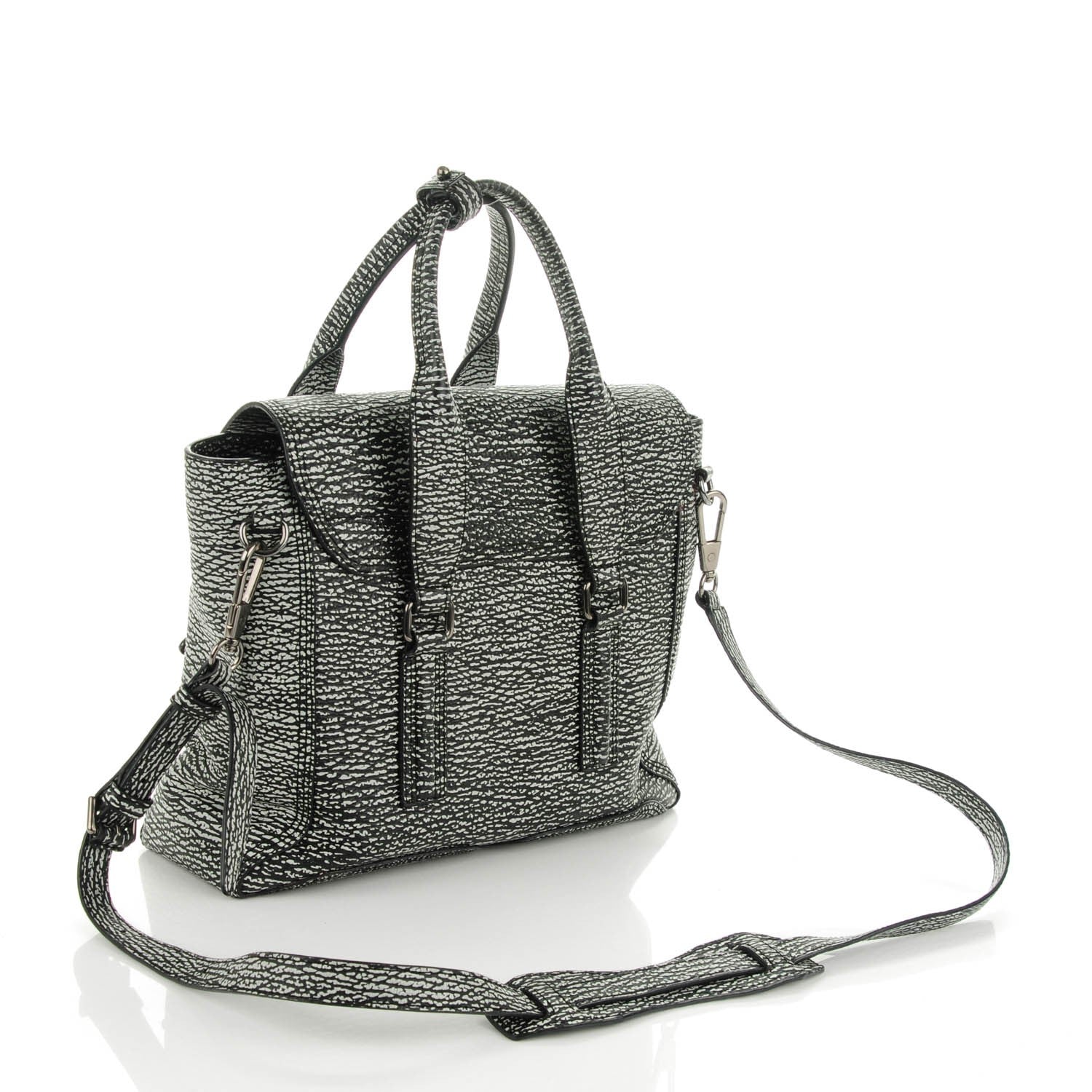 3.1 Phillip Lim 3.1 Textured Calfskin Medium Pashli Satchel Black Cream 3 of 9