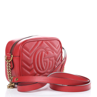 Gucci Calfskin Matelasse Mini GG Marmont Chain Shoulder Bag Hibiscus Red 3 of 10