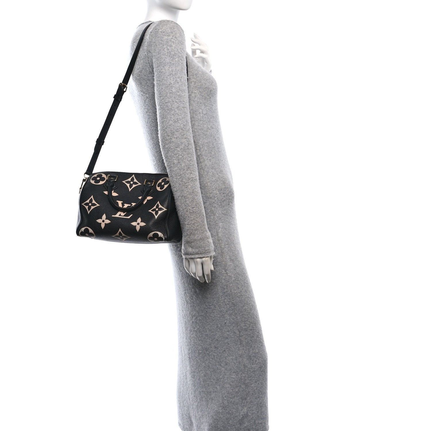 Louis Vuitton Empreinte Monogram Giant Speedy Bandouliere 25 Black Beige 2 of 12