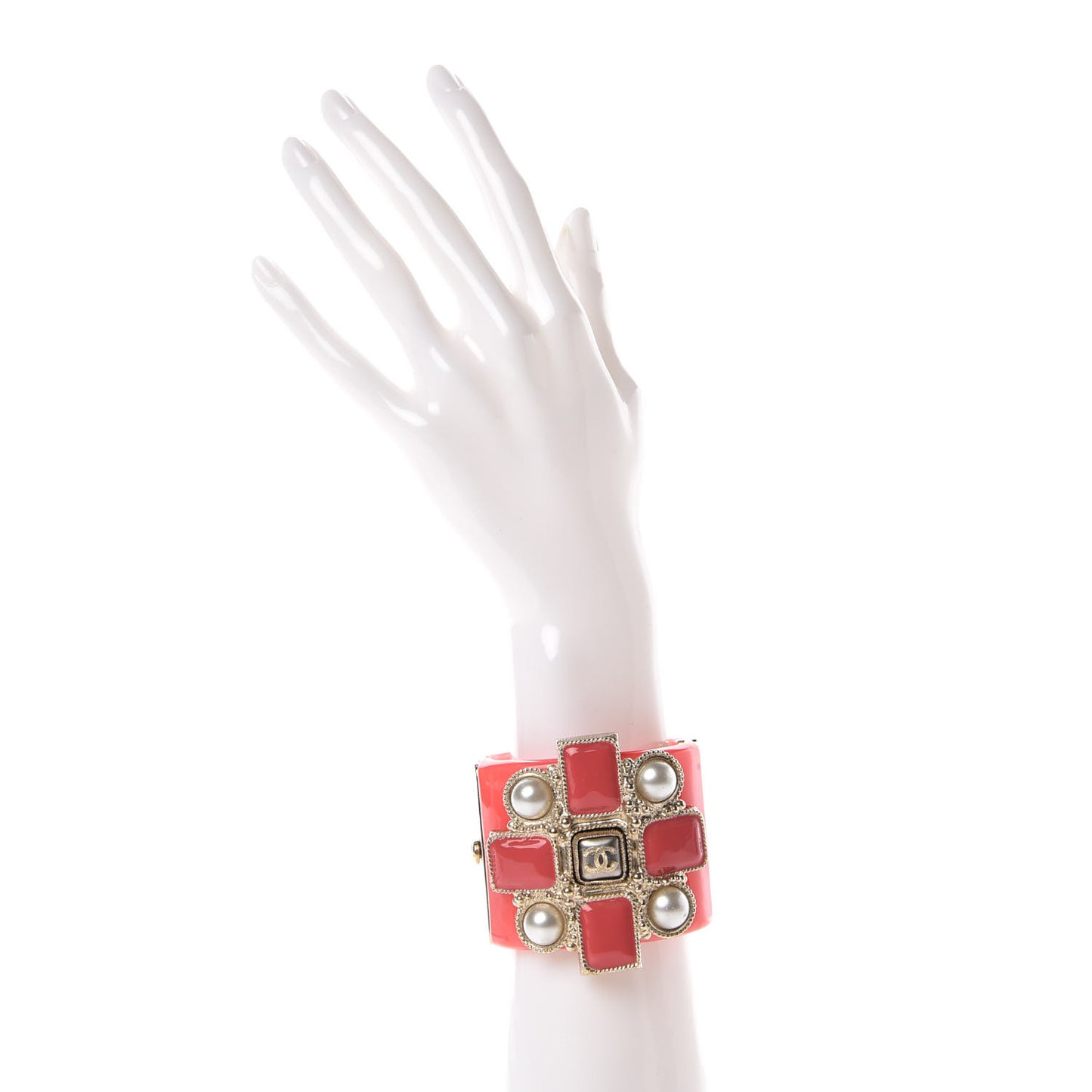 Resin Enamel Pearl CC Cabochon Cuff Pink