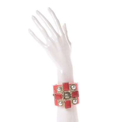 Chanel Resin Enamel Pearl CC Cabochon Cuff Pink 2 of 6