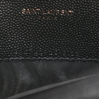 Saint Laurent Grain De Poudre Matelasse Chevron Monogram Monochrome Envelope Chain Wallet Black 7 of 10
