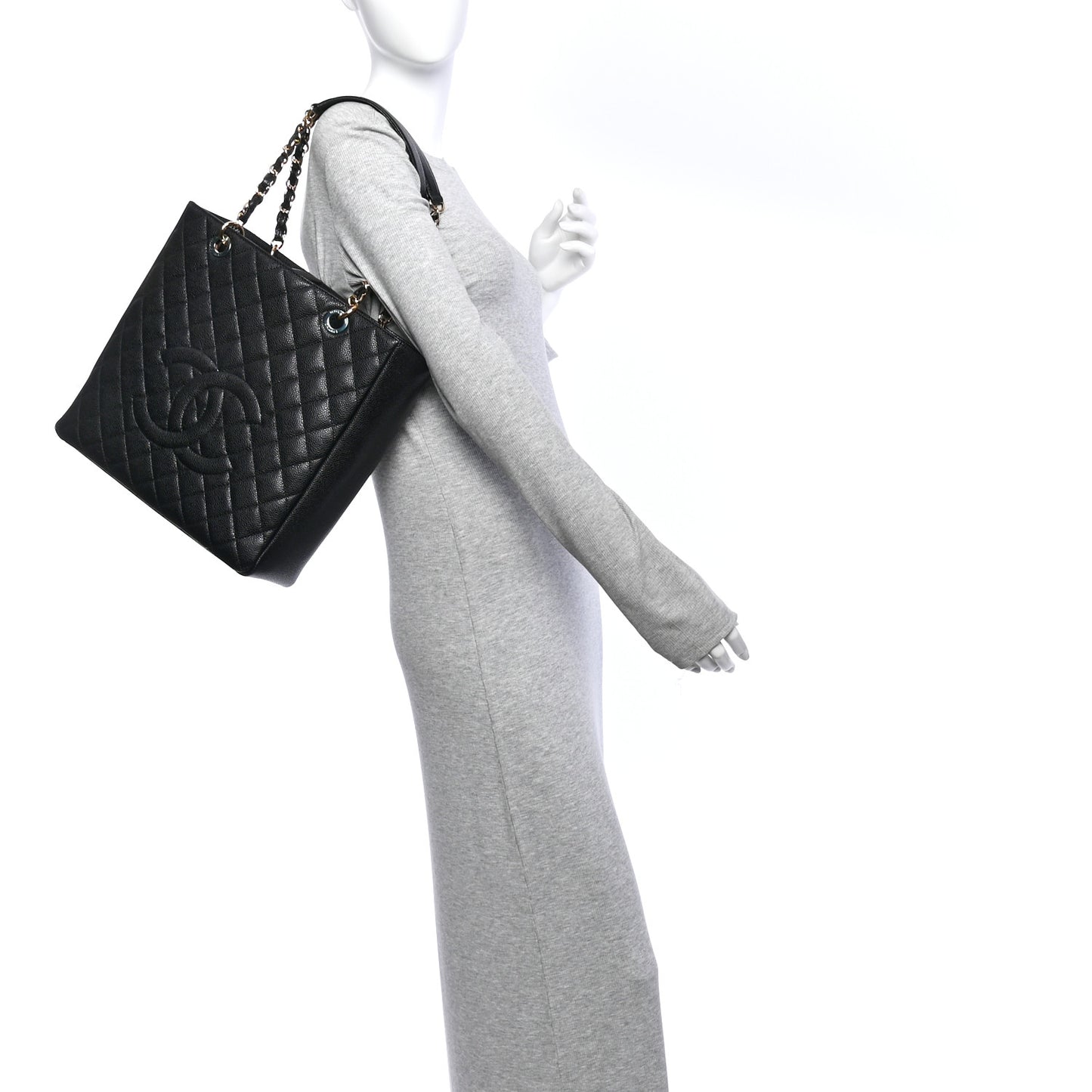 Caviar Quilted Vertical Grand Shopping Tote GST Black
