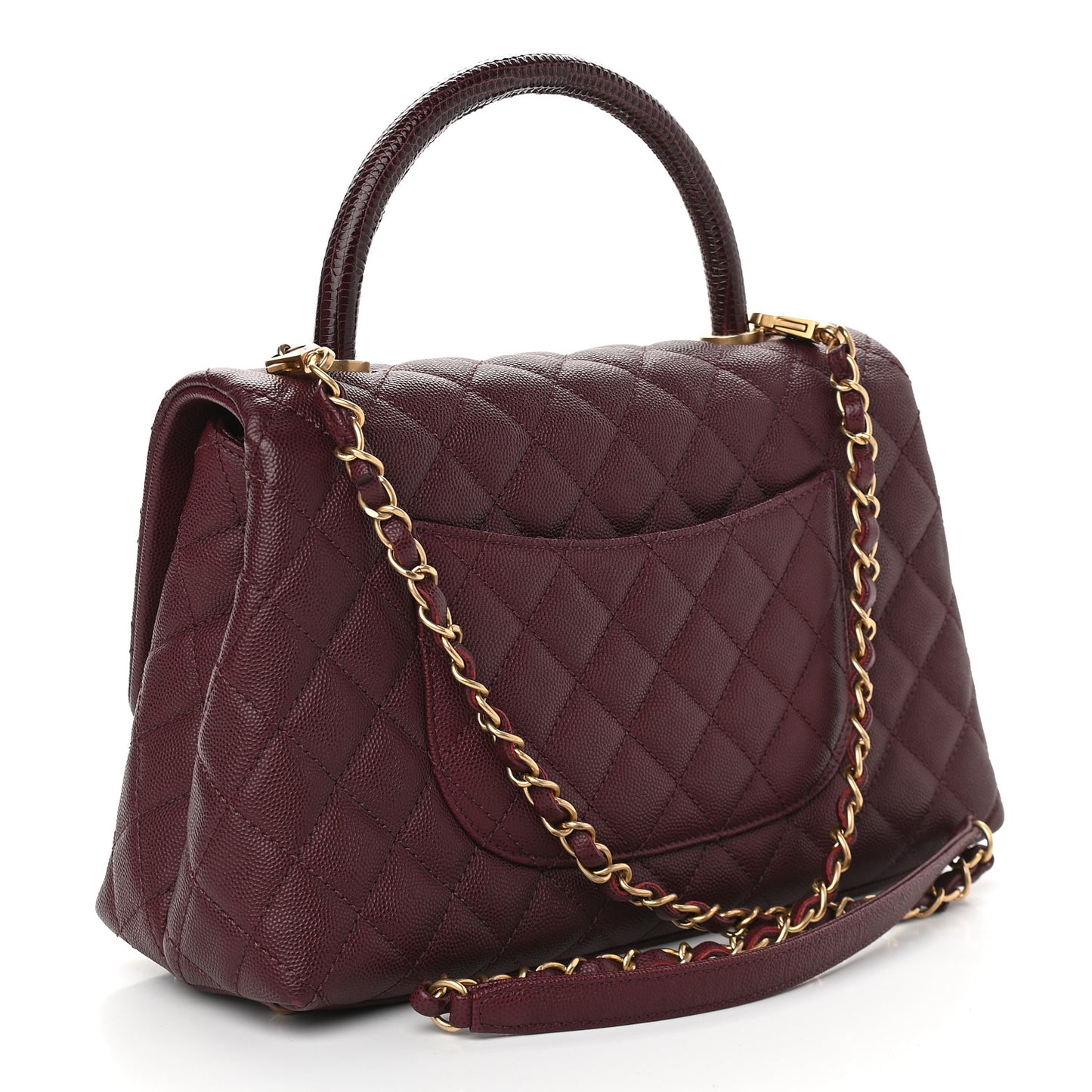 Caviar Lizard Embossed Quilted Small Coco Handle Flap Burgundy