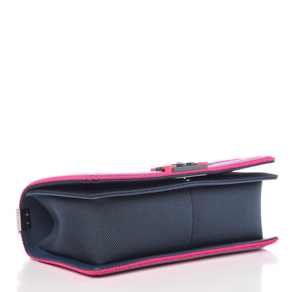 Chanel Canvas Quilted Medium Fluo Boy Flap Dark Navy Fuchsia Grey 4 of 8