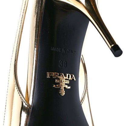 Prada Metallic Calfskin Metal Triangle Logo 85mm Slingback Pumps 38 Platino 6 of 8