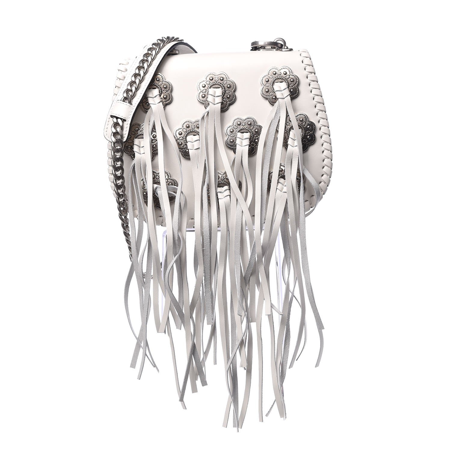 Prada City Calf Whip Stitch Fringe Saddle Bag White 1 of 6