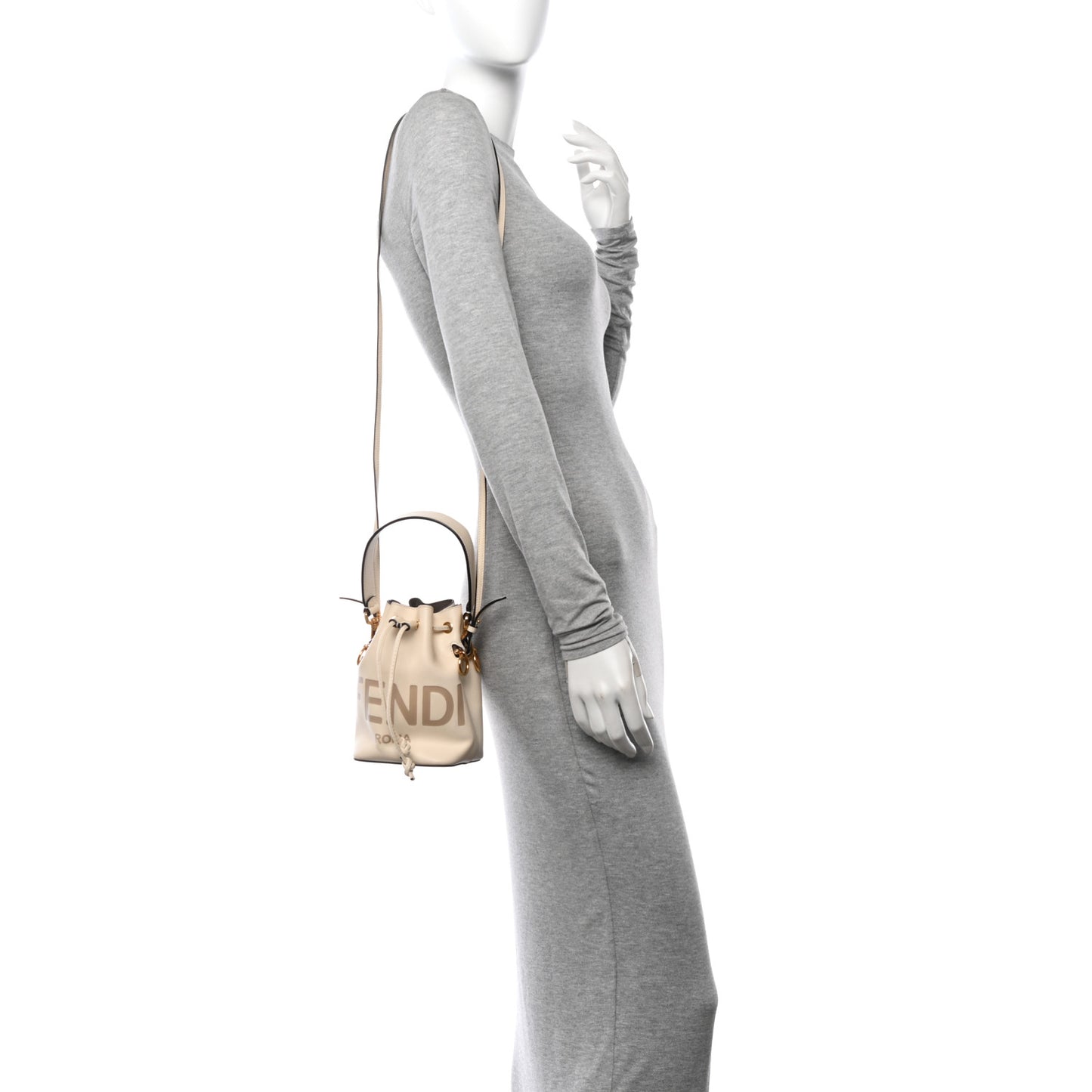 Vitello King F is Fendi Logo Embossed Mini Mon Tresor Bucket Bag White