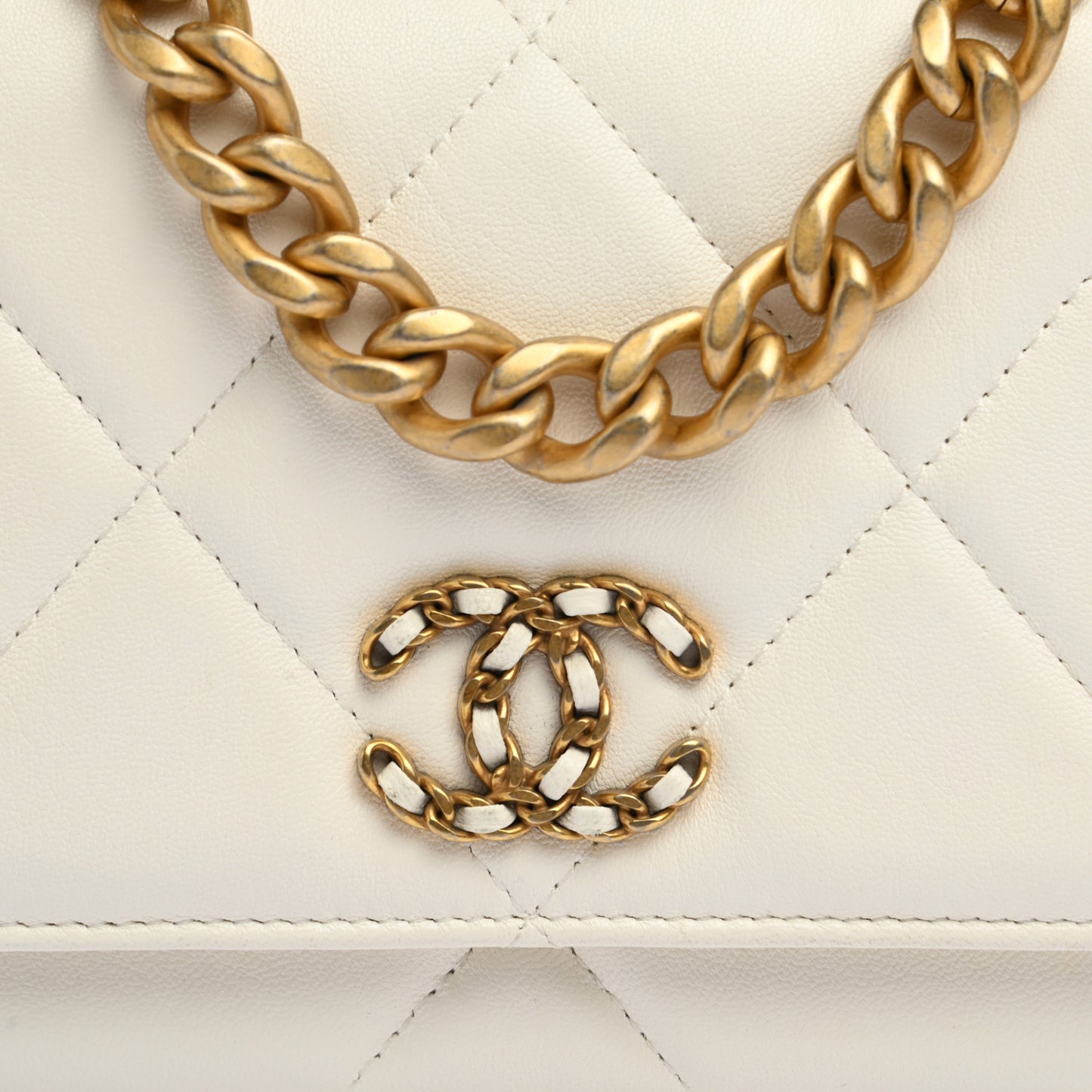 Goatskin Quilted Chanel 19 Wallet On Chain WOC White