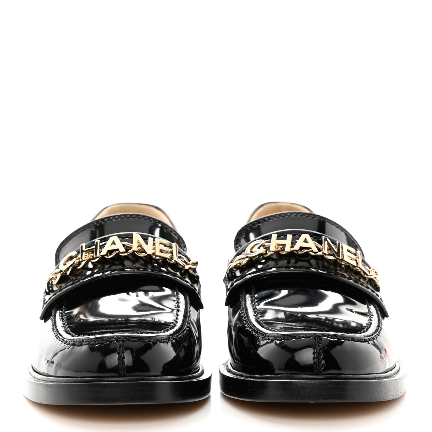 Shiny Calfskin Logo Loafers 37 Black