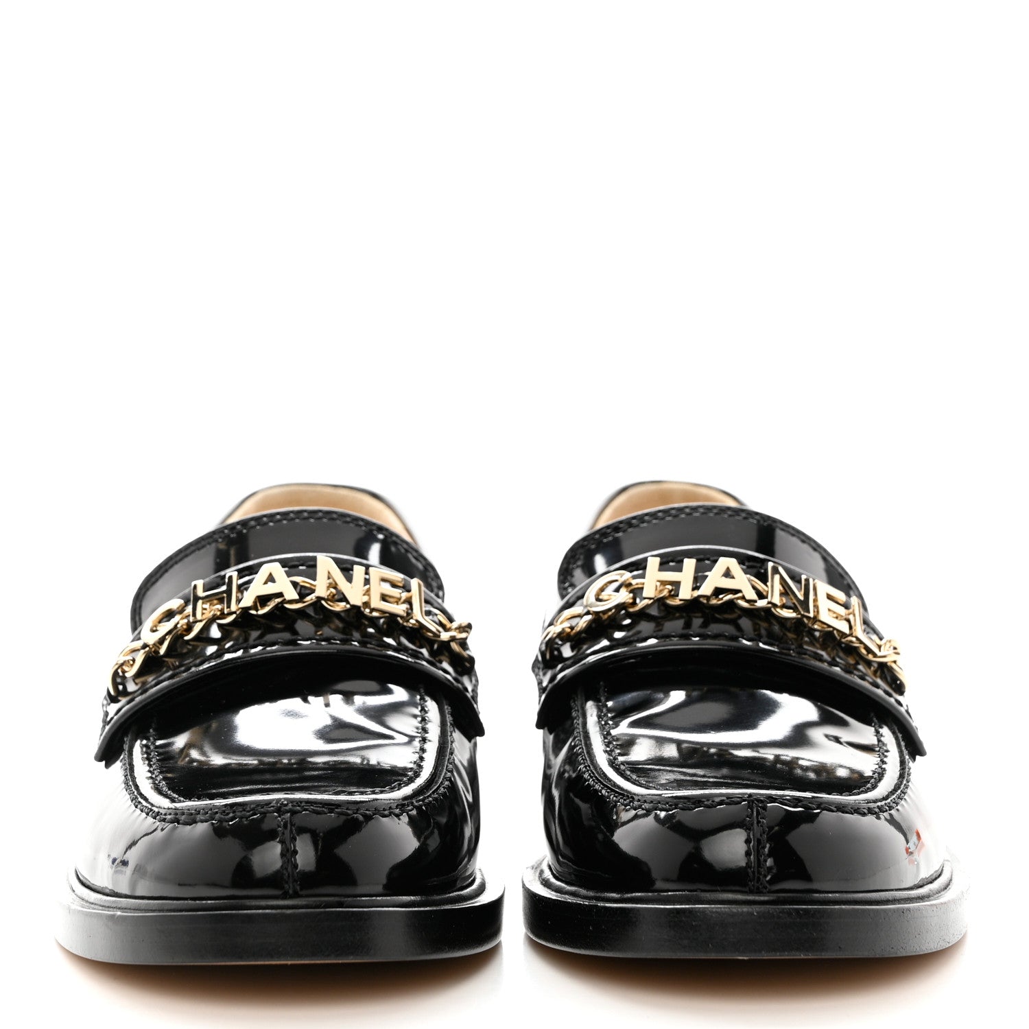 Chanel Shiny Calfskin Logo Loafers 37 Black 2 of 8