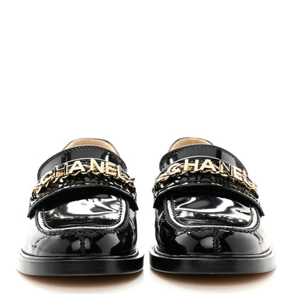 Chanel Shiny Calfskin Logo Loafers 37 Black 2 of 8