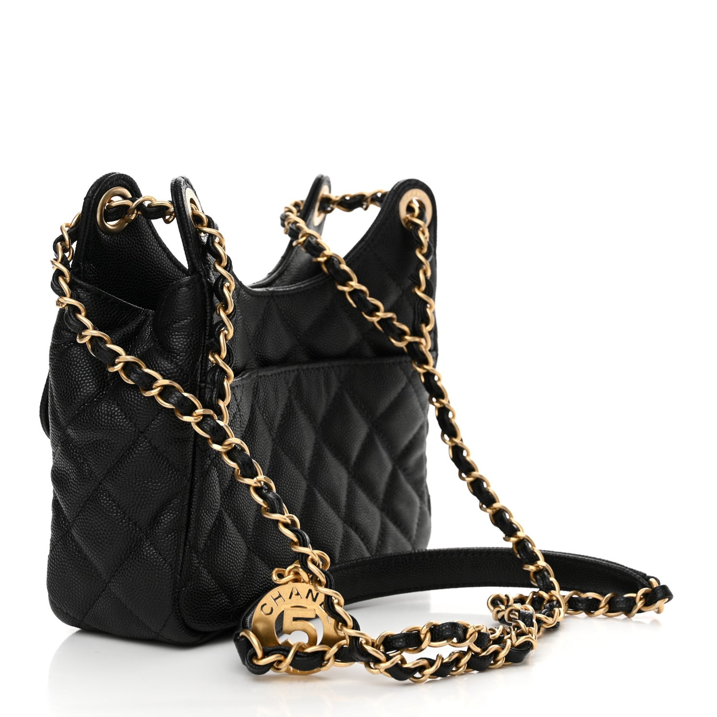 Caviar Quilted Small Wavy CC Hobo Black