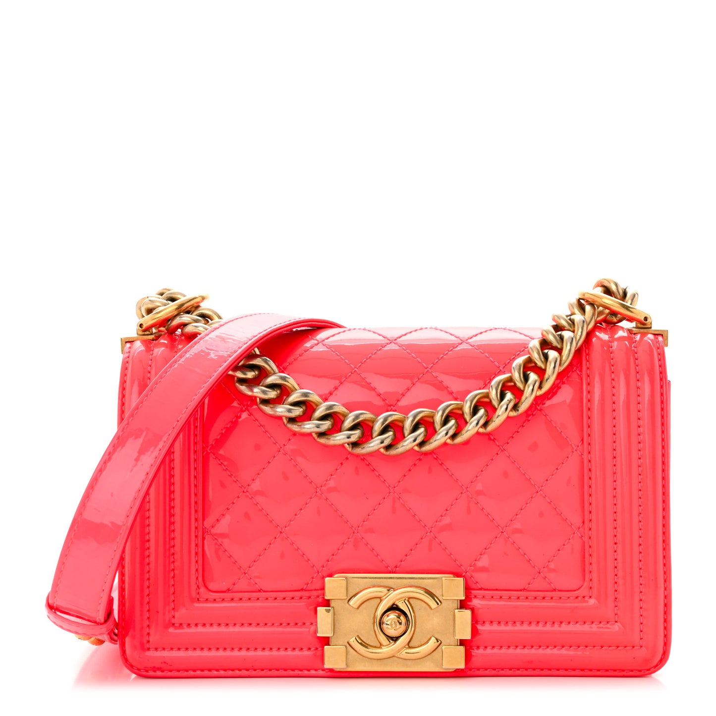 Patent Calfskin Quilted Small Boy Flap Pink