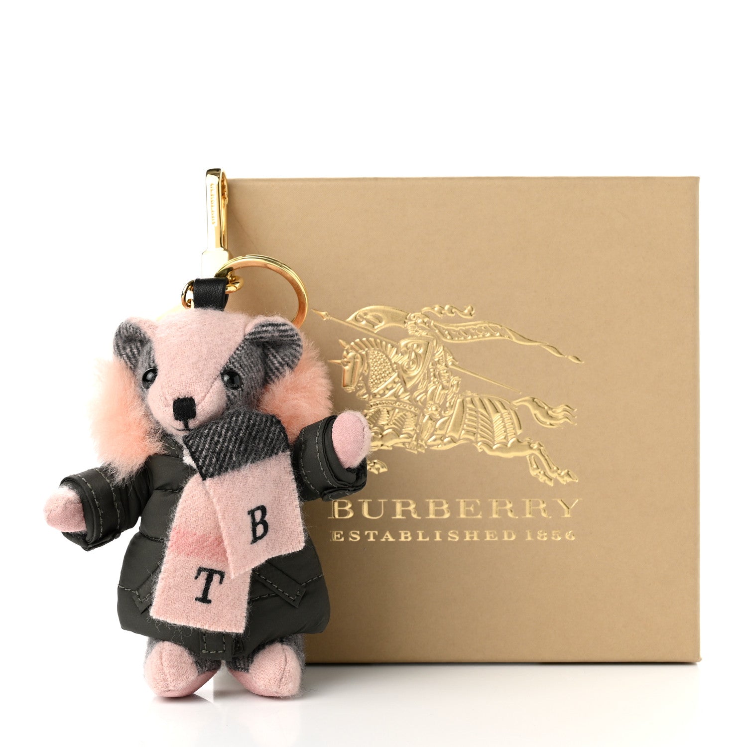 Burberry Cashmere P Jac Thomas Teddy Bear Keychain Charm Ash Rose 4 of 4