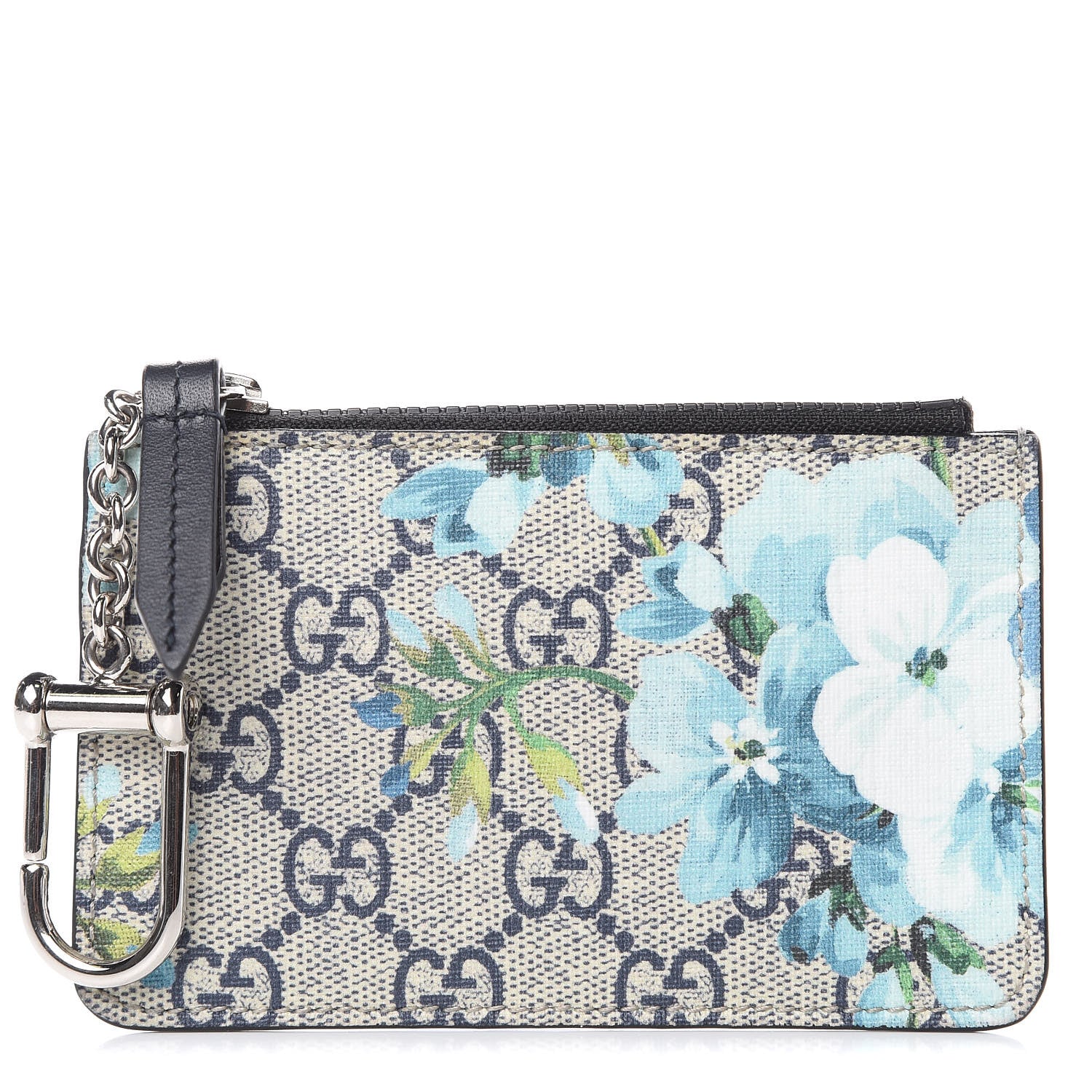 Gucci GG Supreme Monogram Blooms Key Case Beige Blue Navy 1 of 7