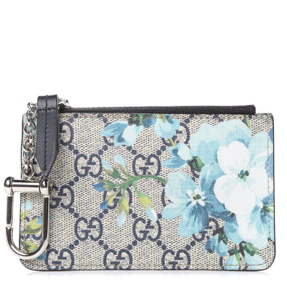Gucci GG Supreme Monogram Blooms Key Case Beige Blue Navy 1 of 7