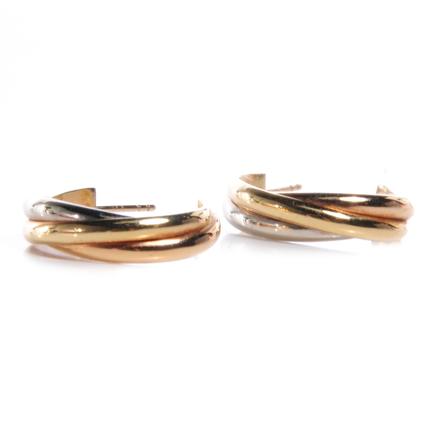Cartier 18K Pink Yellow White Gold Trinity Hoop Earrings 3 of 8