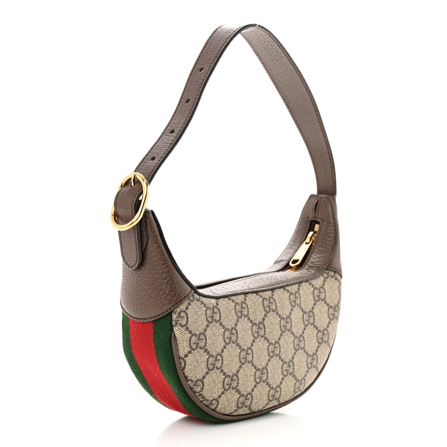 GG Supreme Monogram Textured Calfskin Web Mini Ophidia Half Moon Hobo Beige Ebony New Acero