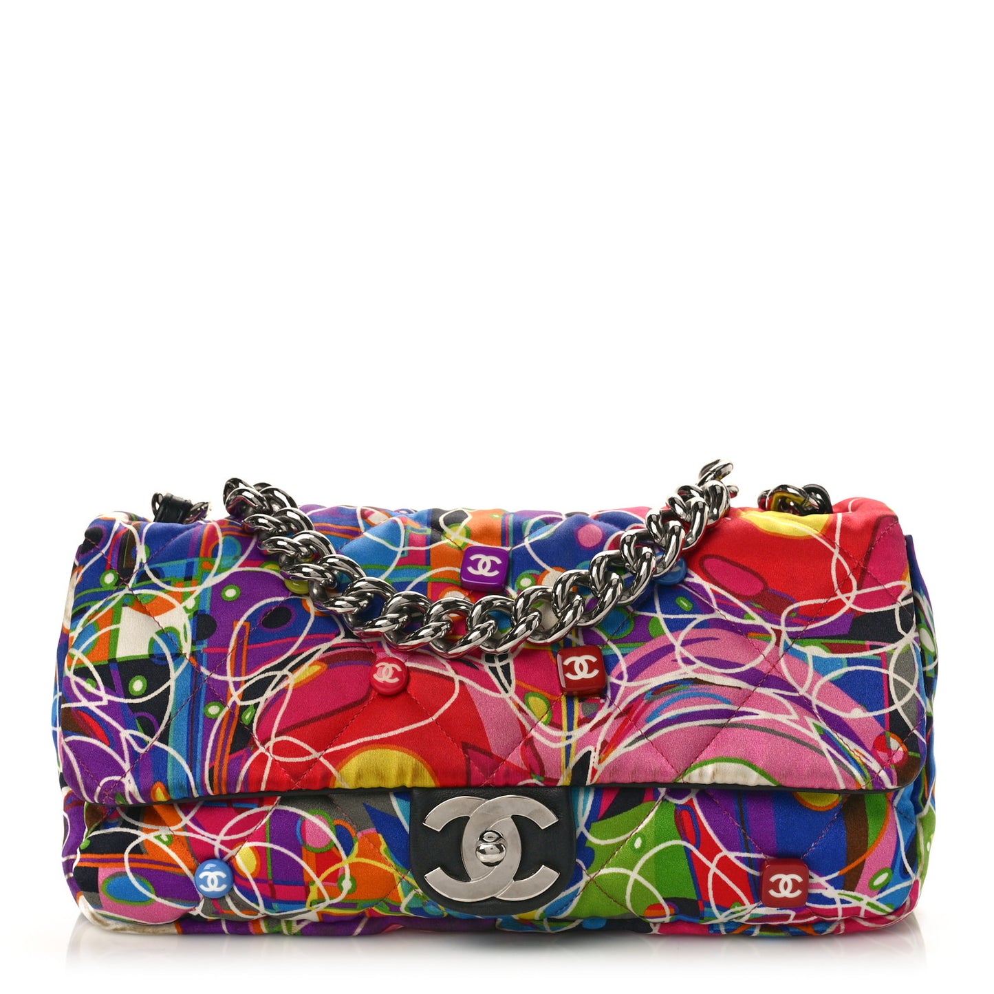 Satin Quilted Medium Kaleidoscope Flap Red Multicolor